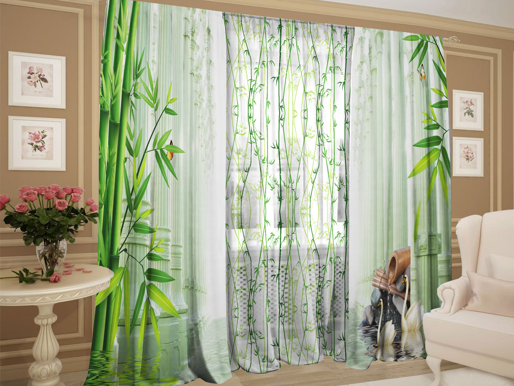 Комплект штор с тюлем Бамбуковые