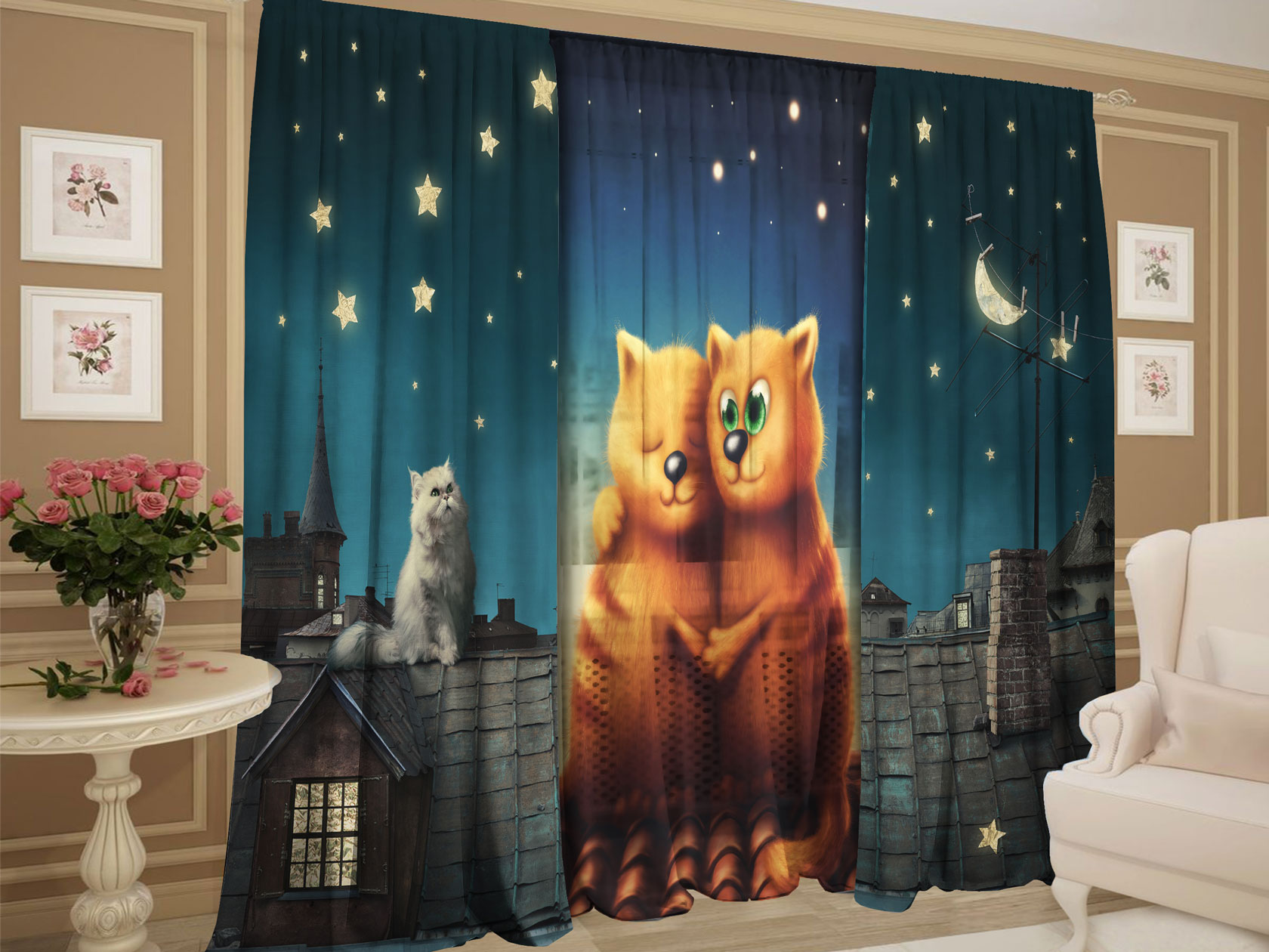 Комплект штор с тюлем Коты