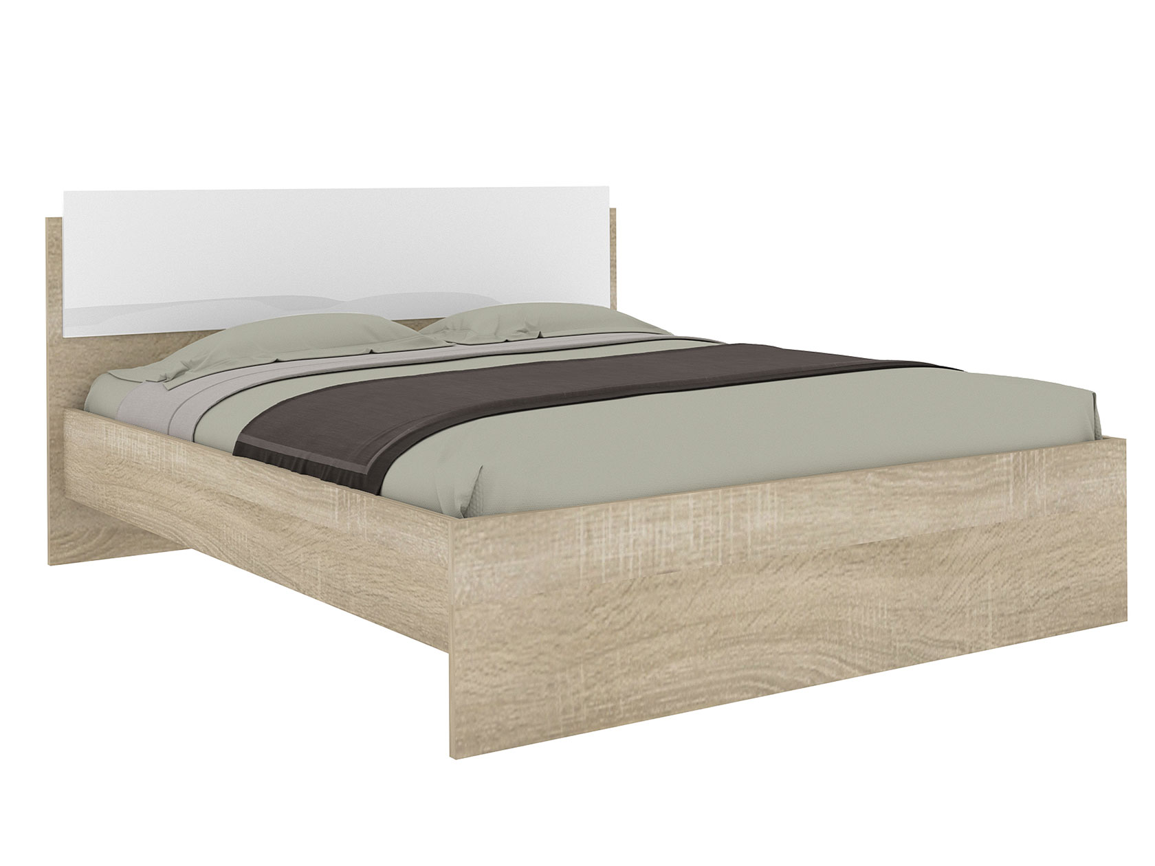 Двуспальная кровать Марика Дуб Сонома / Белый глянец 160х200 см
